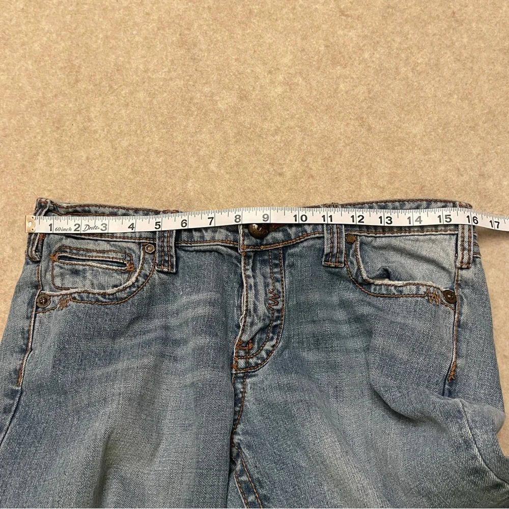 Industrial Cotton Y2K Low Rise Flare Embroidered Blue Denim Jeans Junior Size 13